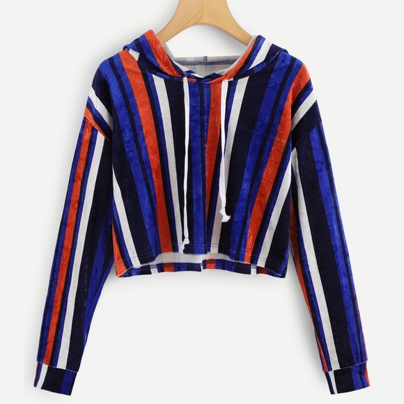 HP - Stripped Crushed Velvet Hooded Crop Pullover - Picture 5 of 5